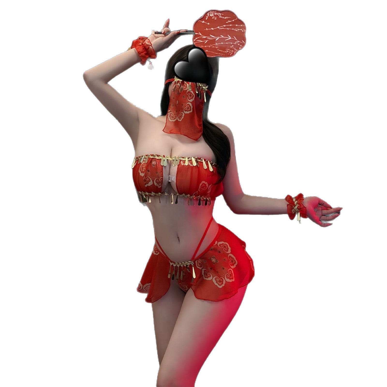 Image of Emotional and interesting underwear, Dunhuang flying dancer, exotic style, Hanfu hot stamping bandeau see-through short skirt set